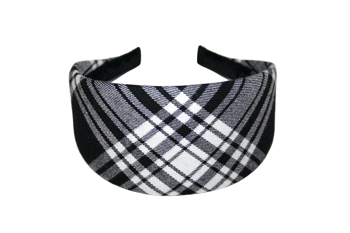 Plaid woman headband Black&White Wide tartan hairband, plastic free
