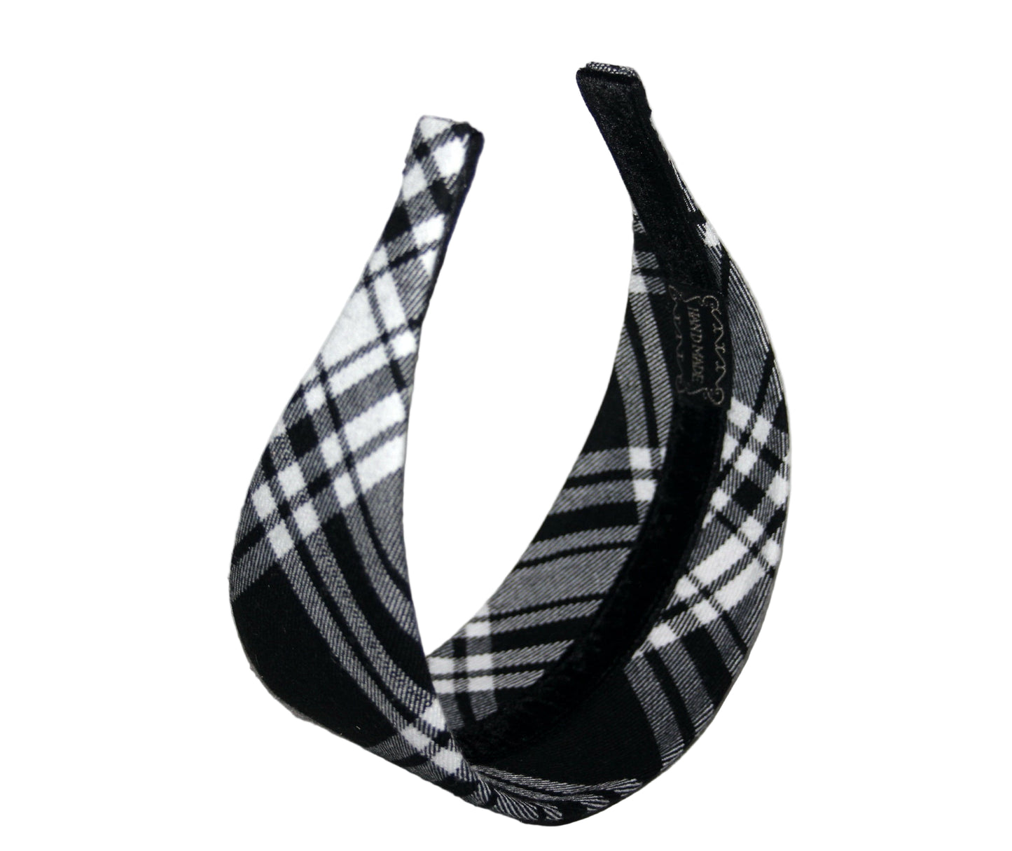 Plaid woman headband Black&White Wide tartan hairband, plastic free