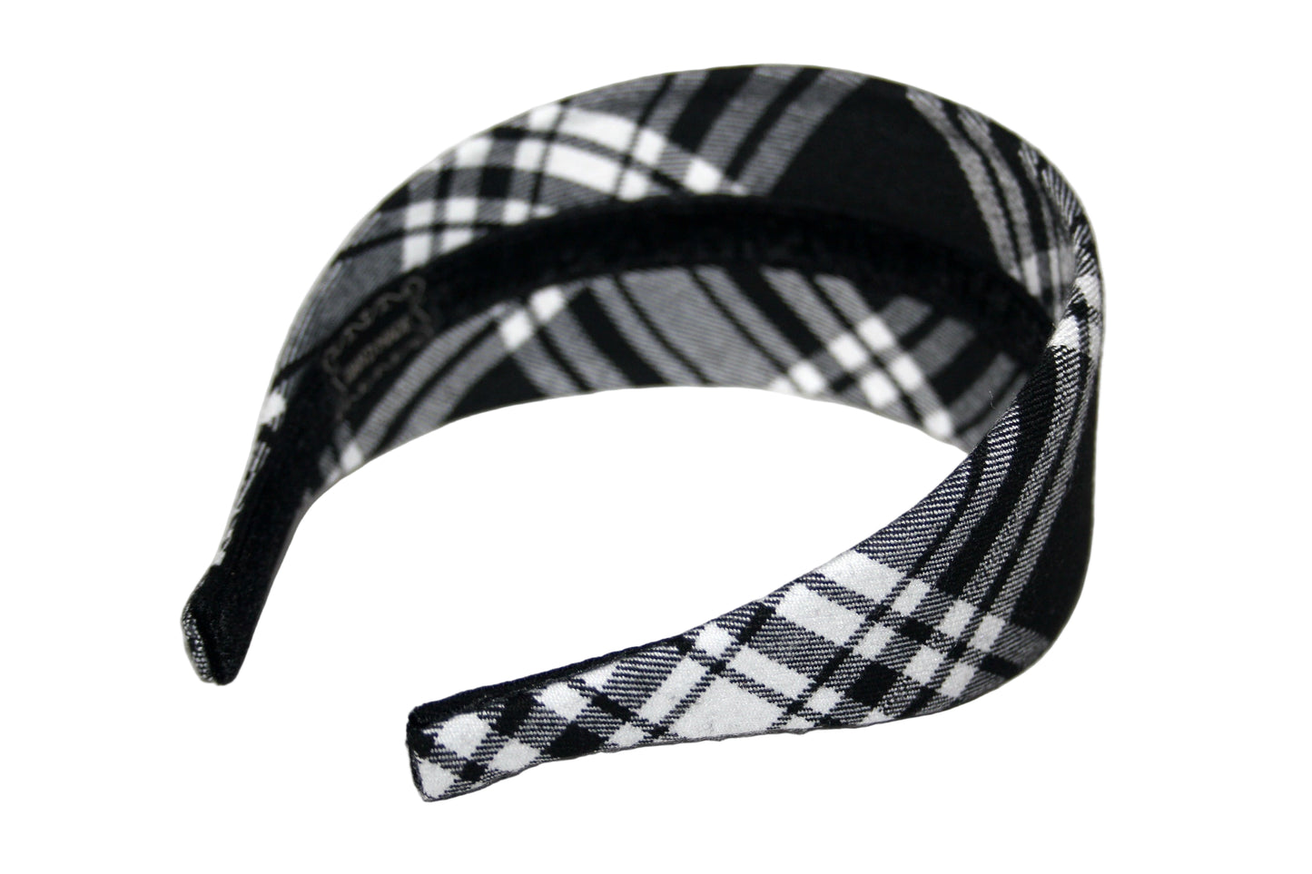 Plaid woman headband Black&White Wide tartan hairband, plastic free