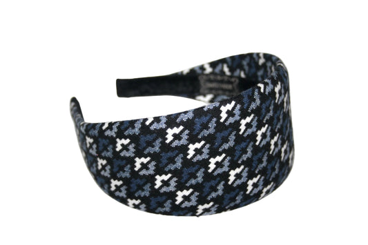 Wide headband, Dark Blue & White geometric pattern headwrap, plastic free