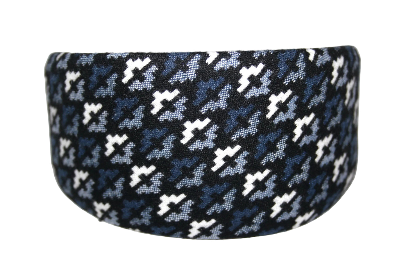 Wide headband, Dark Blue & White geometric pattern headwrap, plastic free