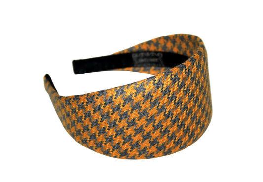 Gray & Yellow headband Houndstooth wide hairband, plastic free