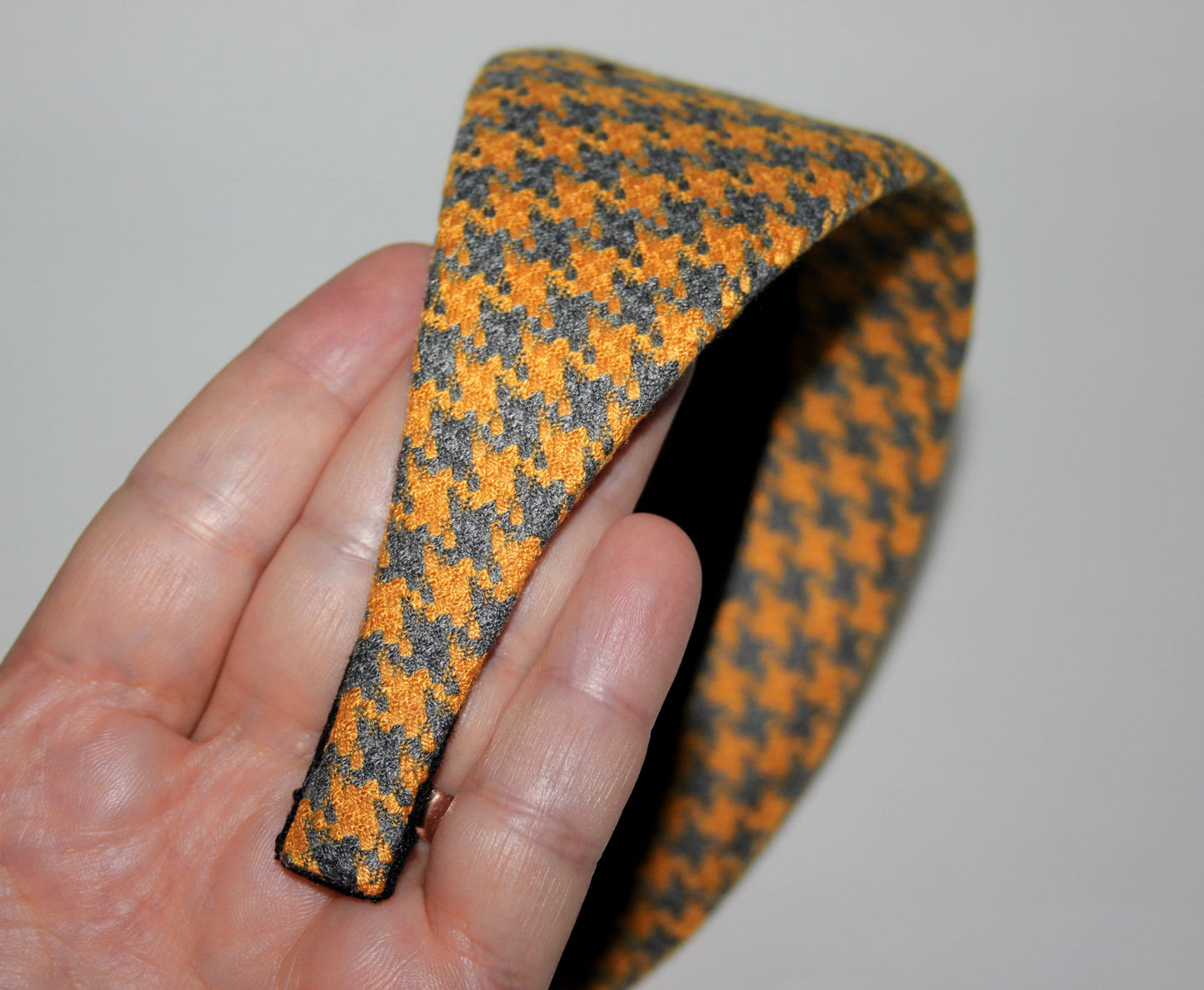 Gray & Yellow headband Houndstooth wide hairband, plastic free