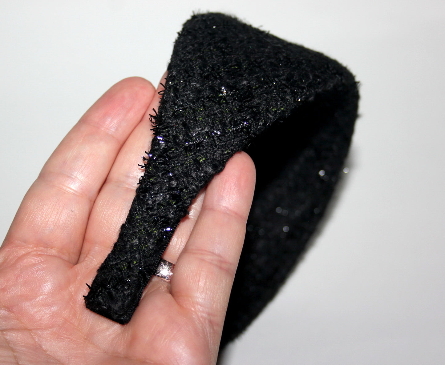 Black fashion headband, Tweed warm fabric hairband, plastic free