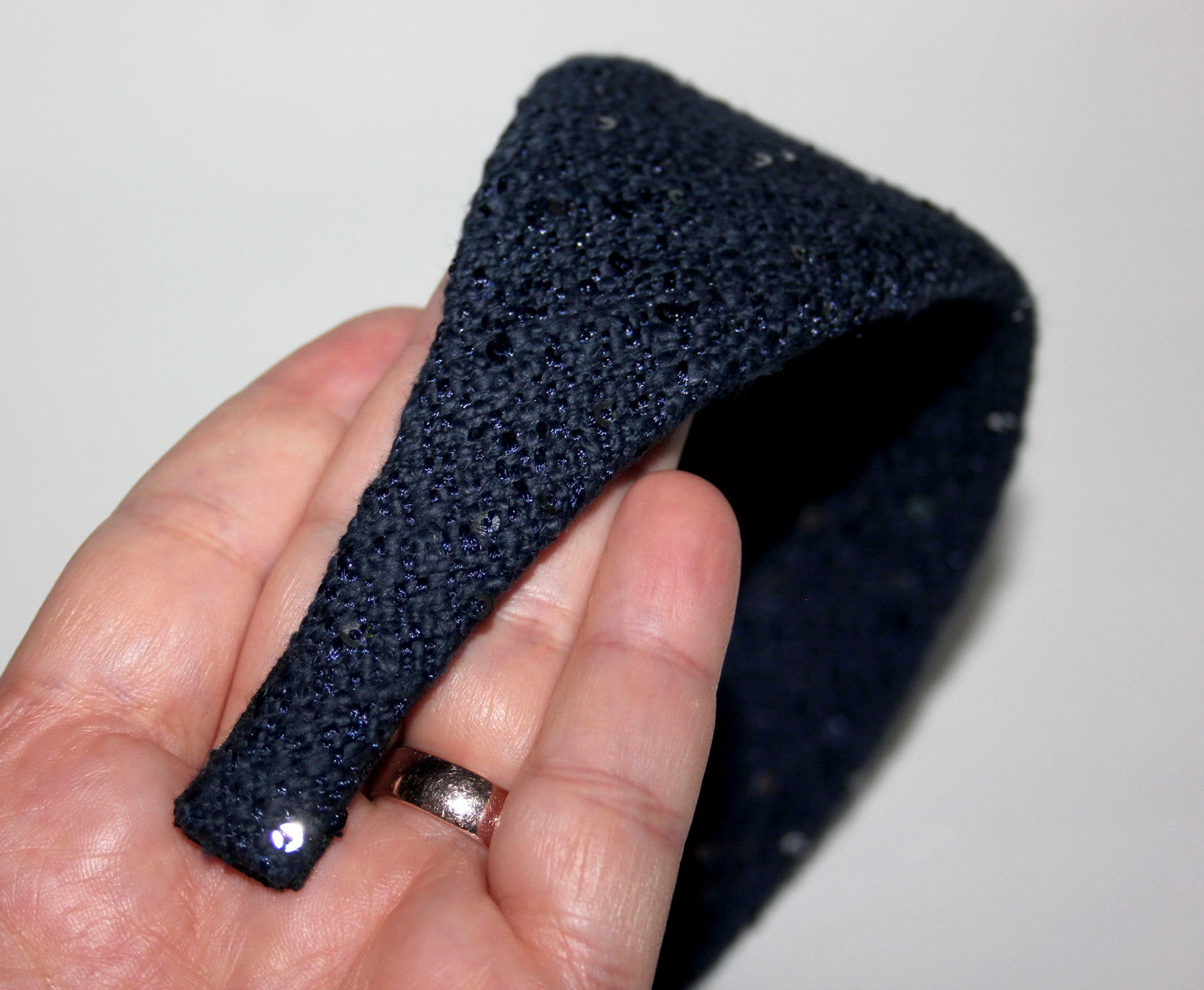 Dark Blue curly sequin headband, plastic free