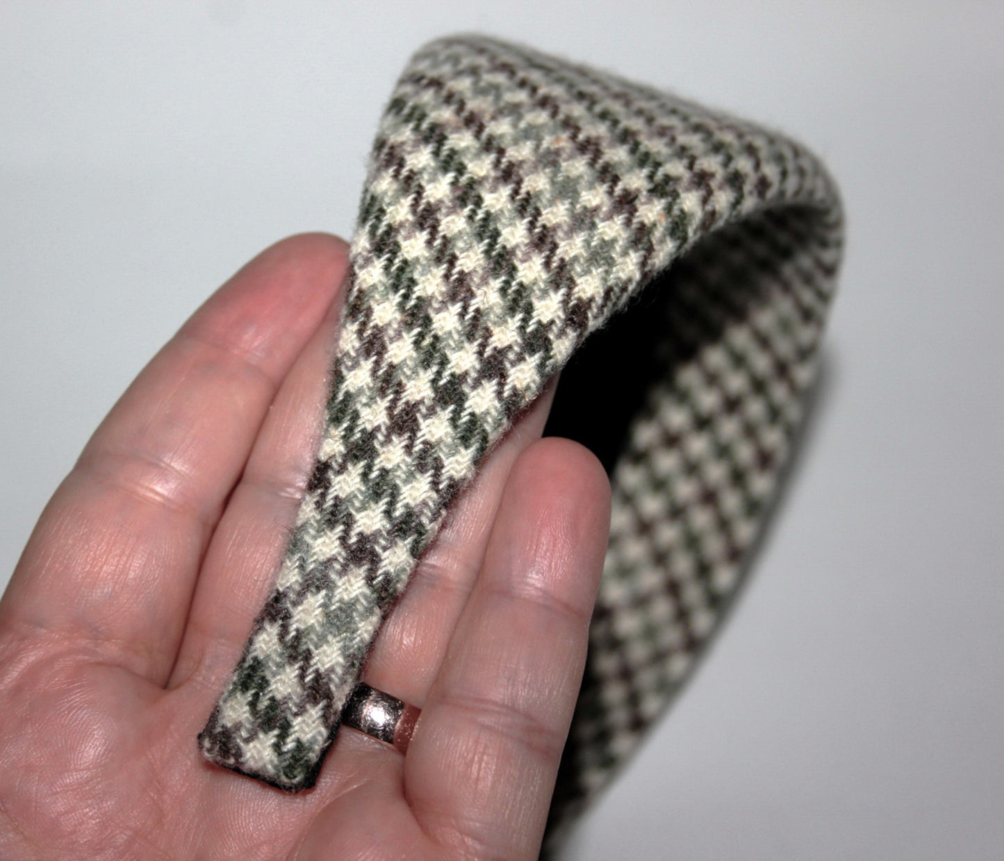 Houndstooth headband, Wool plaid hairband, plastic free