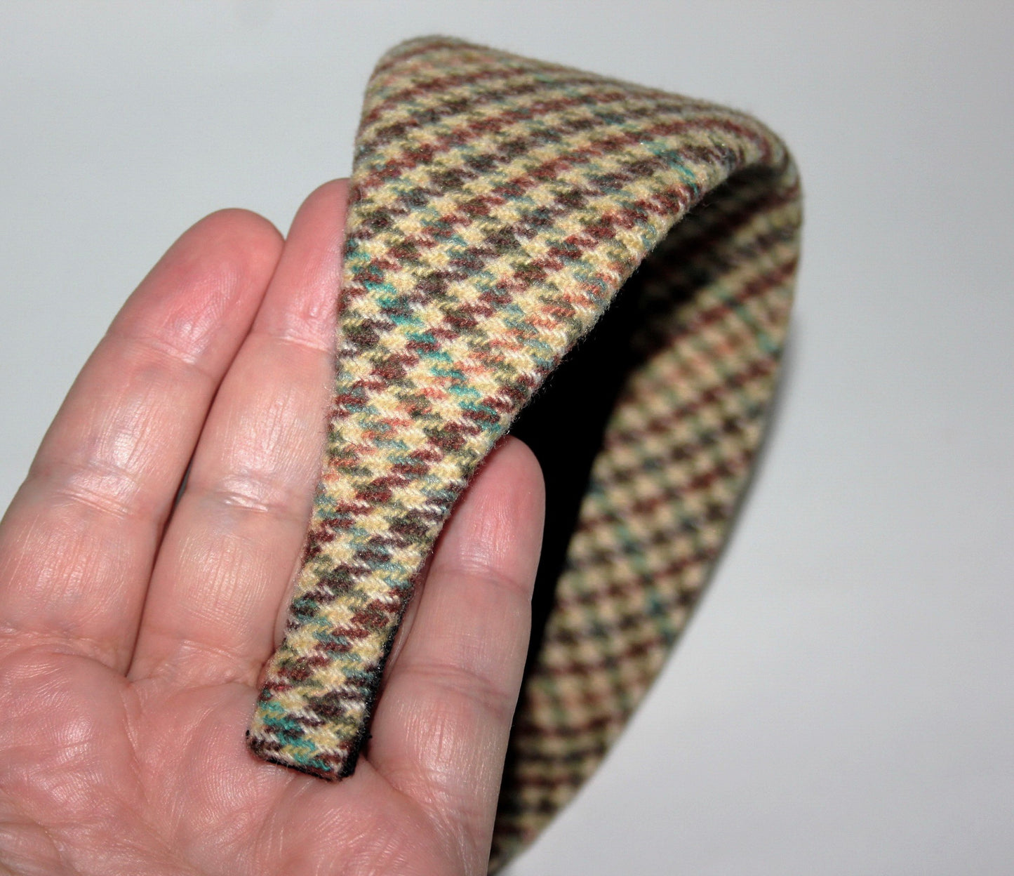 Wool headband, Houndstooth preppy plaid hairband, plastic free