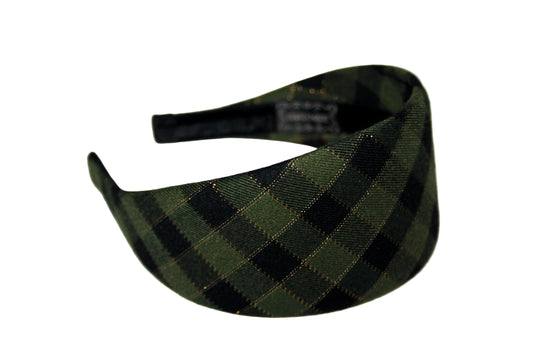 Plaid headband women Green & Black Tartan fabric hairband scarf, plastic free