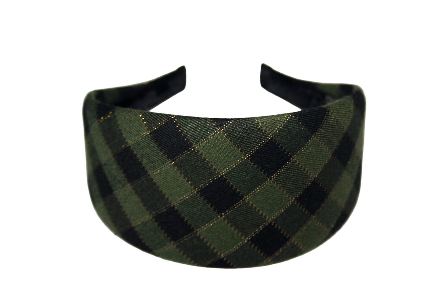 Plaid headband women Green & Black Tartan fabric hairband scarf, plastic free