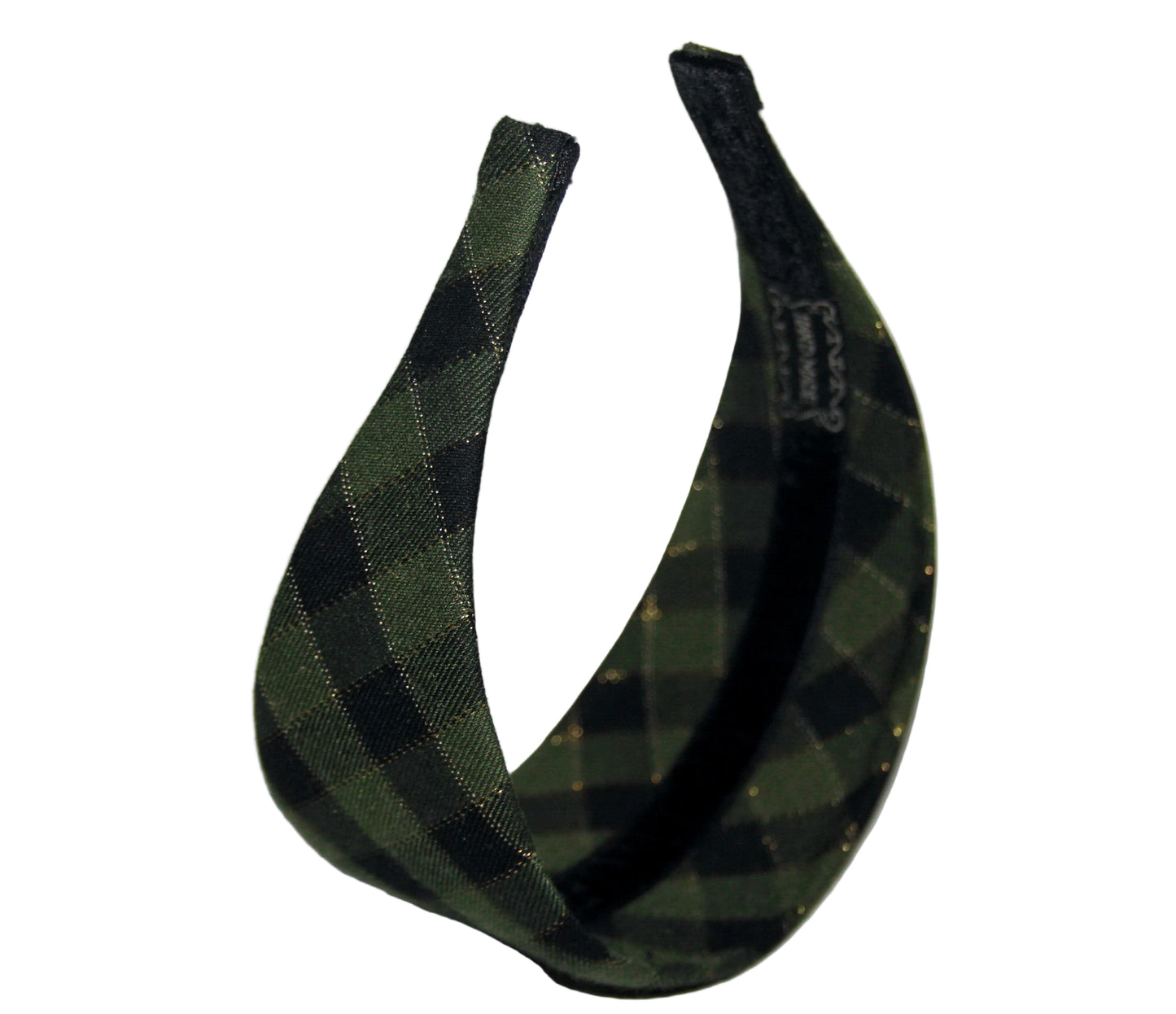 Plaid headband women Green & Black Tartan fabric hairband scarf, plastic free