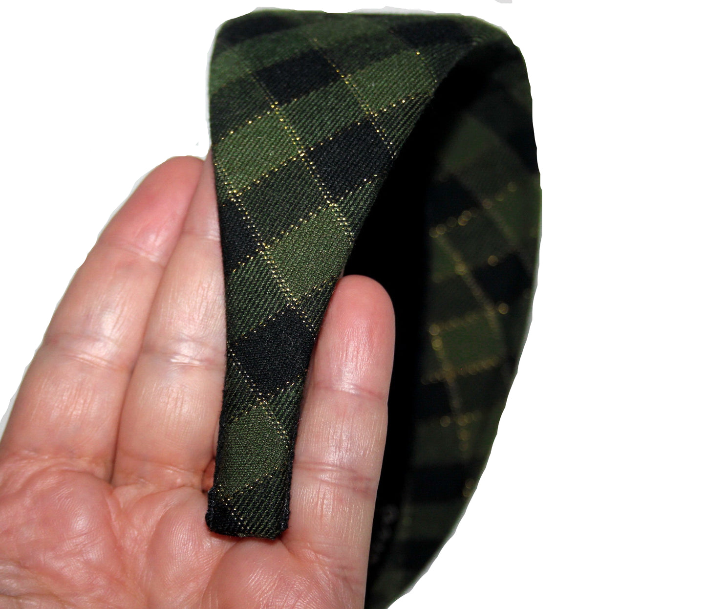 Plaid headband women Green & Black Tartan fabric hairband scarf, plastic free