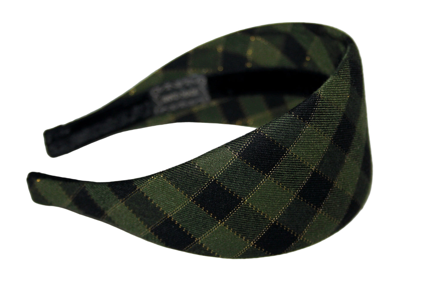 Plaid headband women Green & Black Tartan fabric hairband scarf, plastic free
