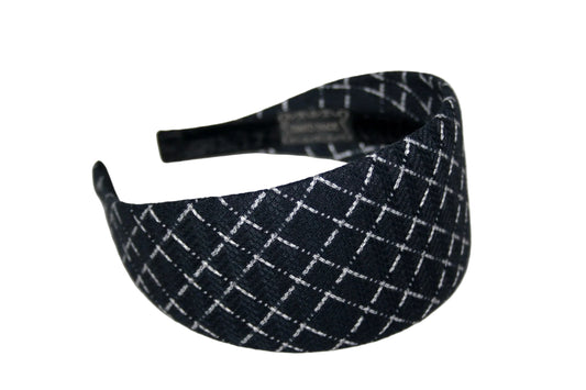 Fabric headband for women Dark Blue & White geometric print headwrap, plastic free