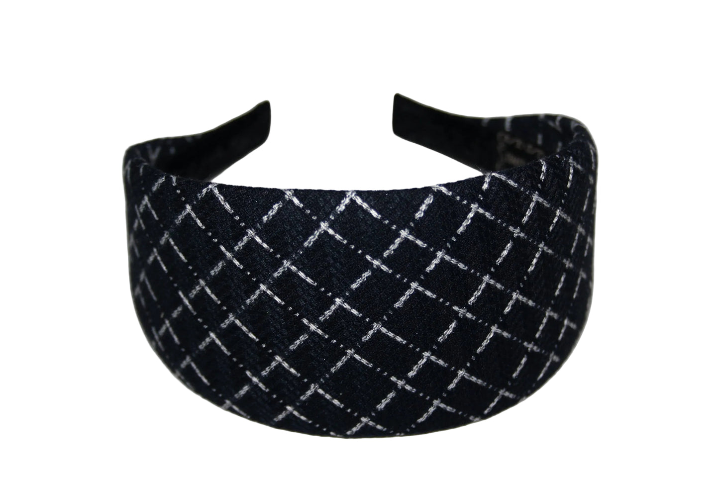 Fabric headband for women Dark Blue & White geometric print headwrap, plastic free