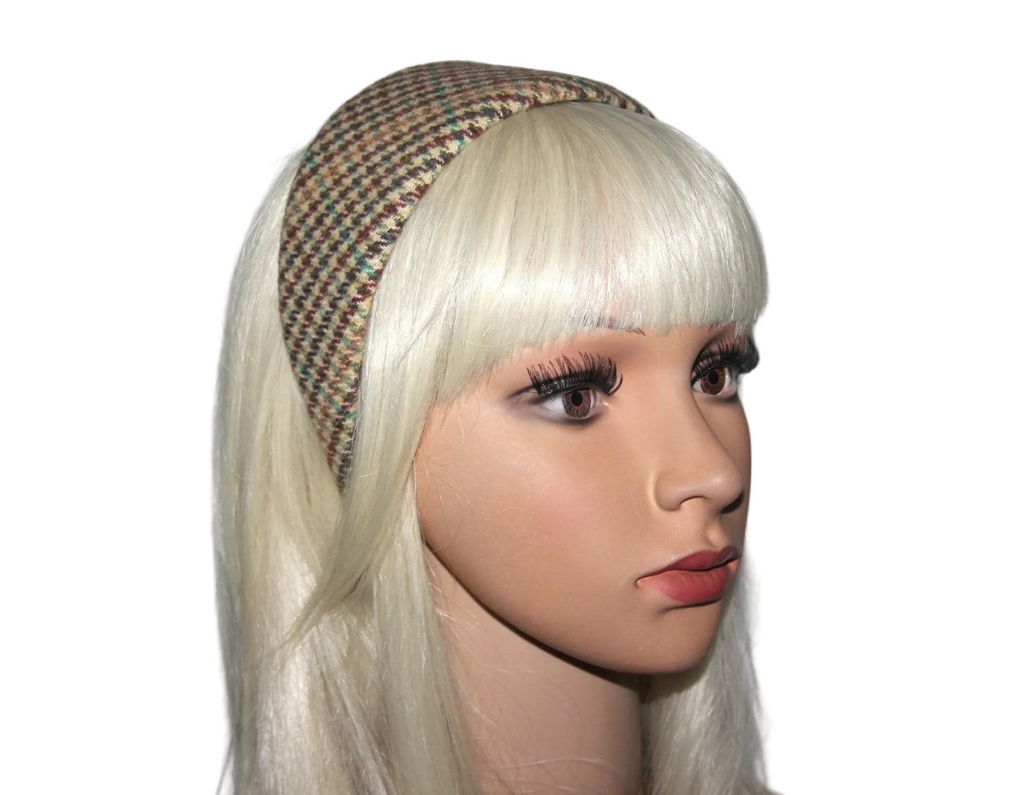 Wool headband, Houndstooth preppy plaid hairband, plastic free