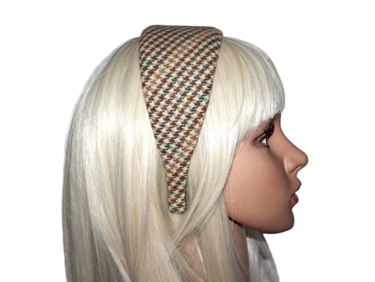 Wool headband, Houndstooth preppy plaid hairband, plastic free