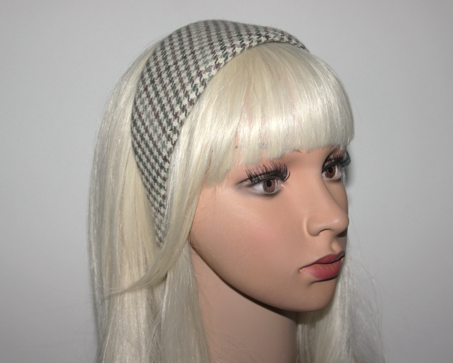 Houndstooth headband, Wool plaid hairband, plastic free