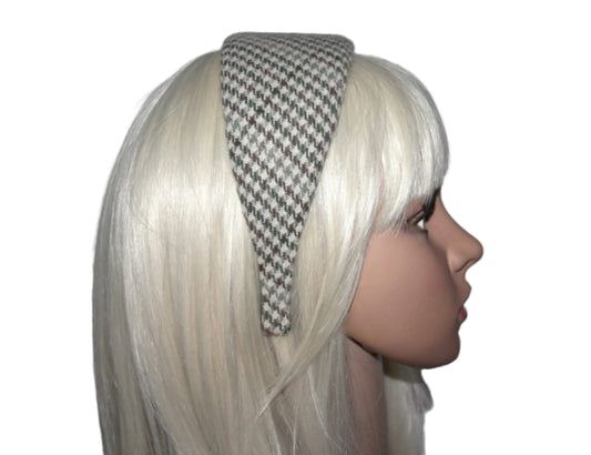 Houndstooth headband, Wool plaid hairband, plastic free