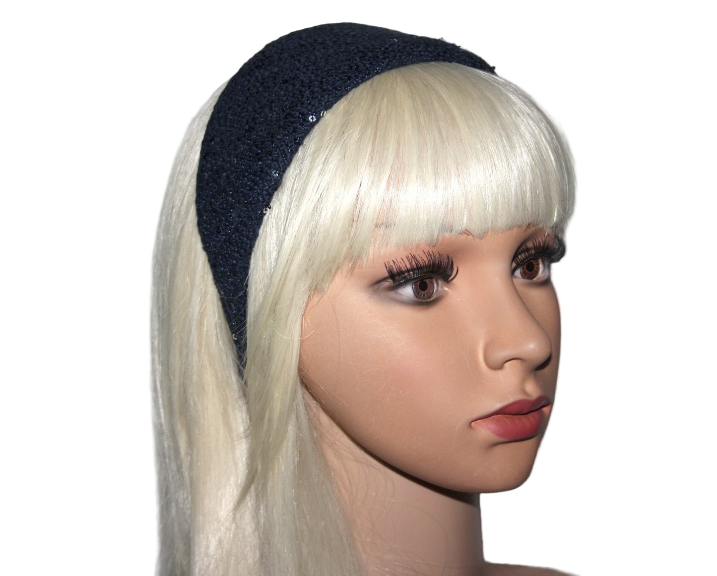 Dark Blue curly sequin headband, plastic free