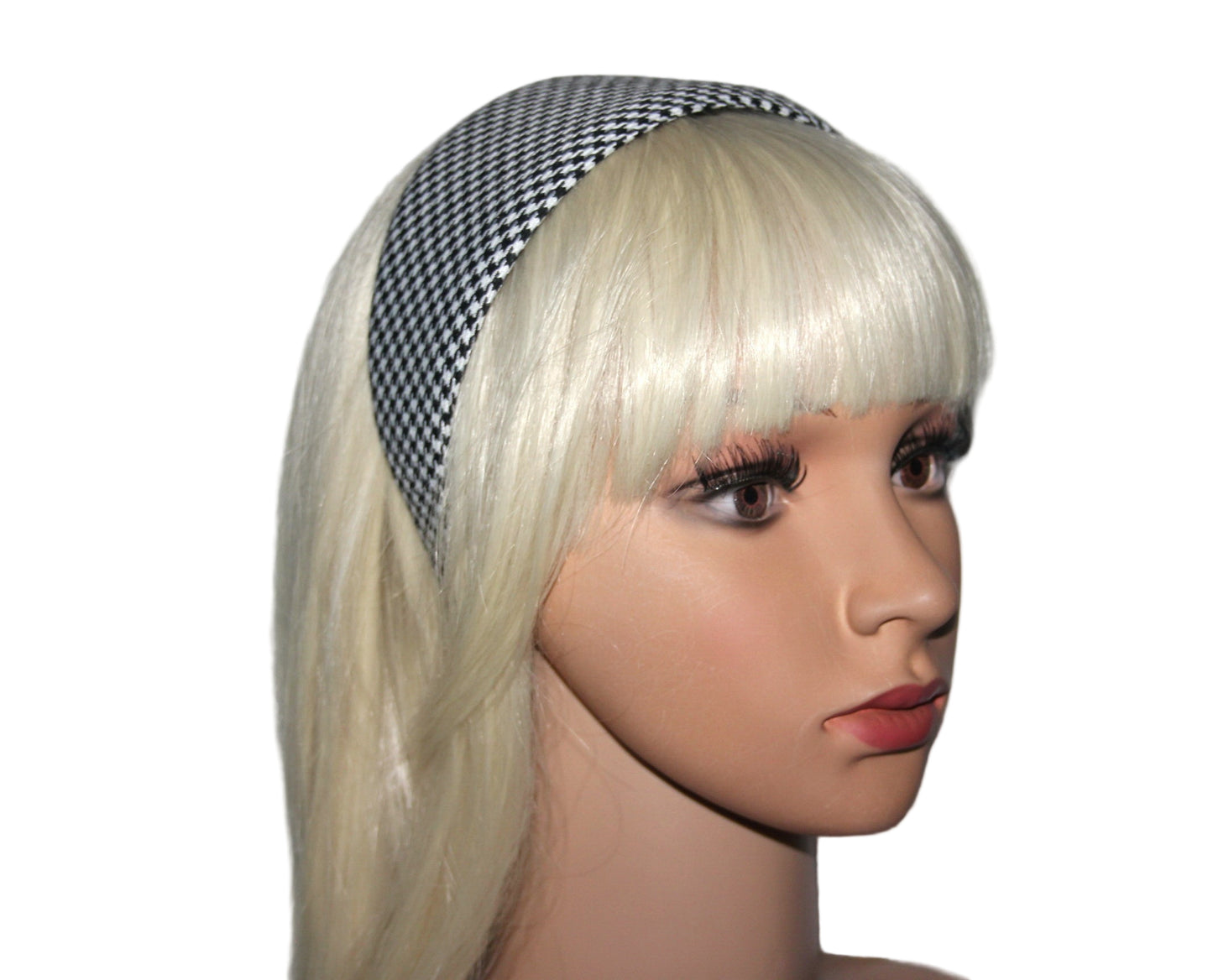 Black and White woman headband Houndstooth wide hairband, plastic free