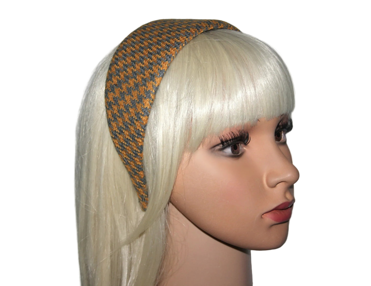 Gray & Yellow headband Houndstooth wide hairband, plastic free