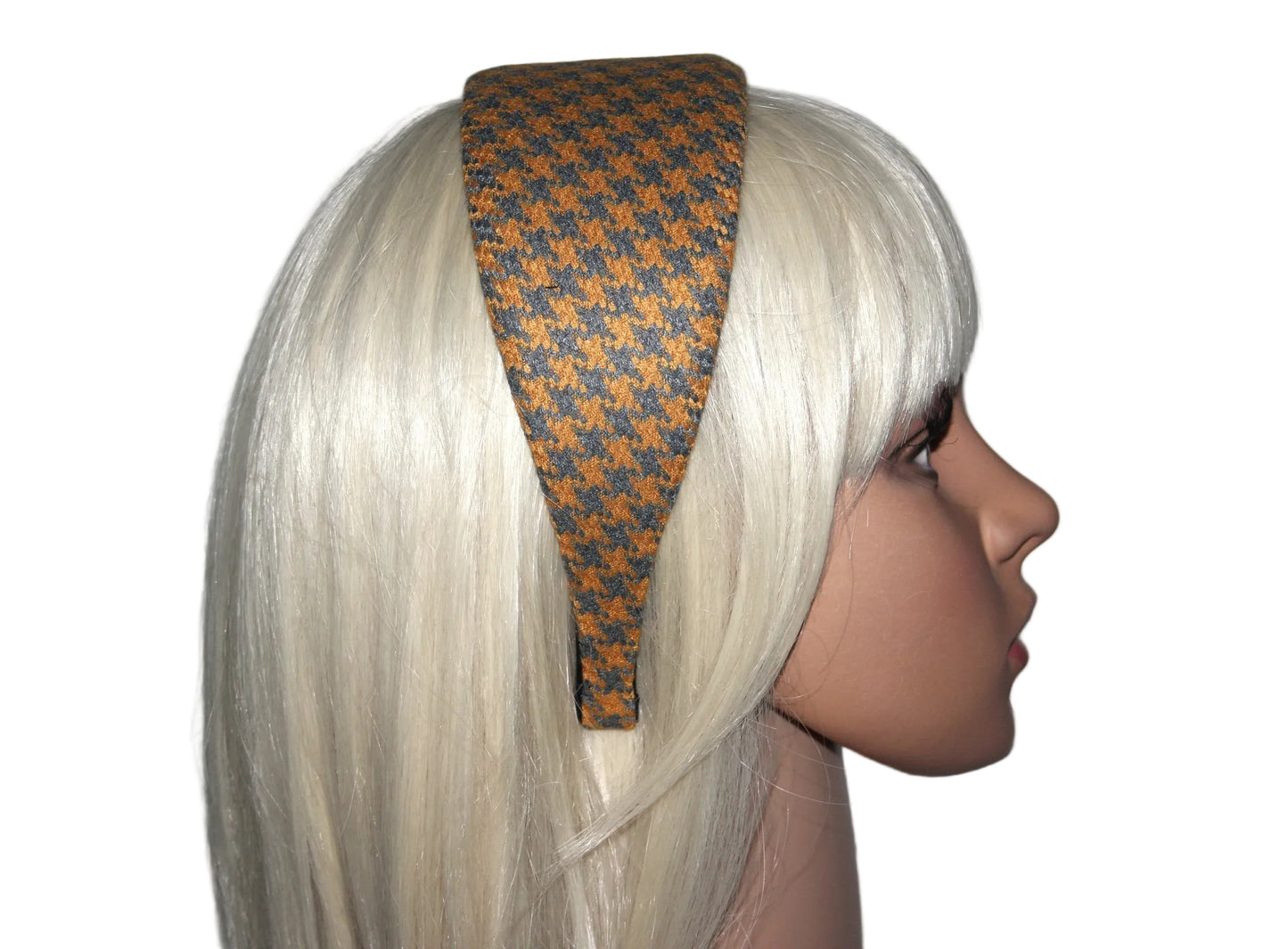 Gray & Yellow headband Houndstooth wide hairband, plastic free