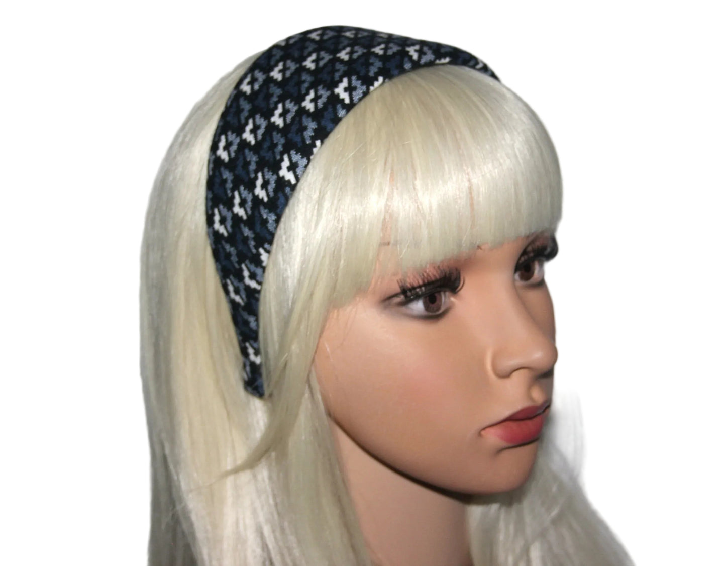 Wide headband, Dark Blue & White geometric pattern headwrap, plastic free