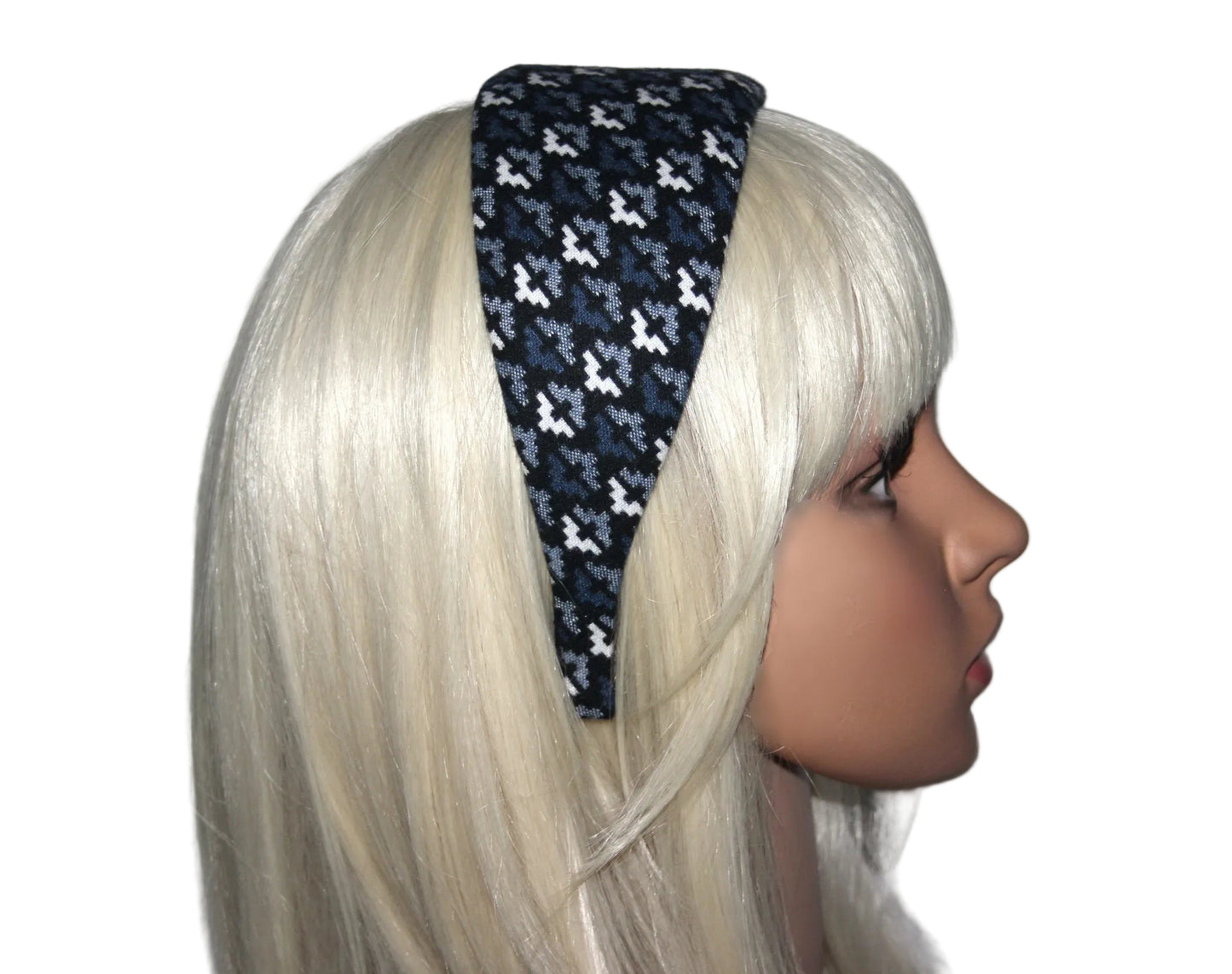Wide headband, Dark Blue & White geometric pattern headwrap, plastic free