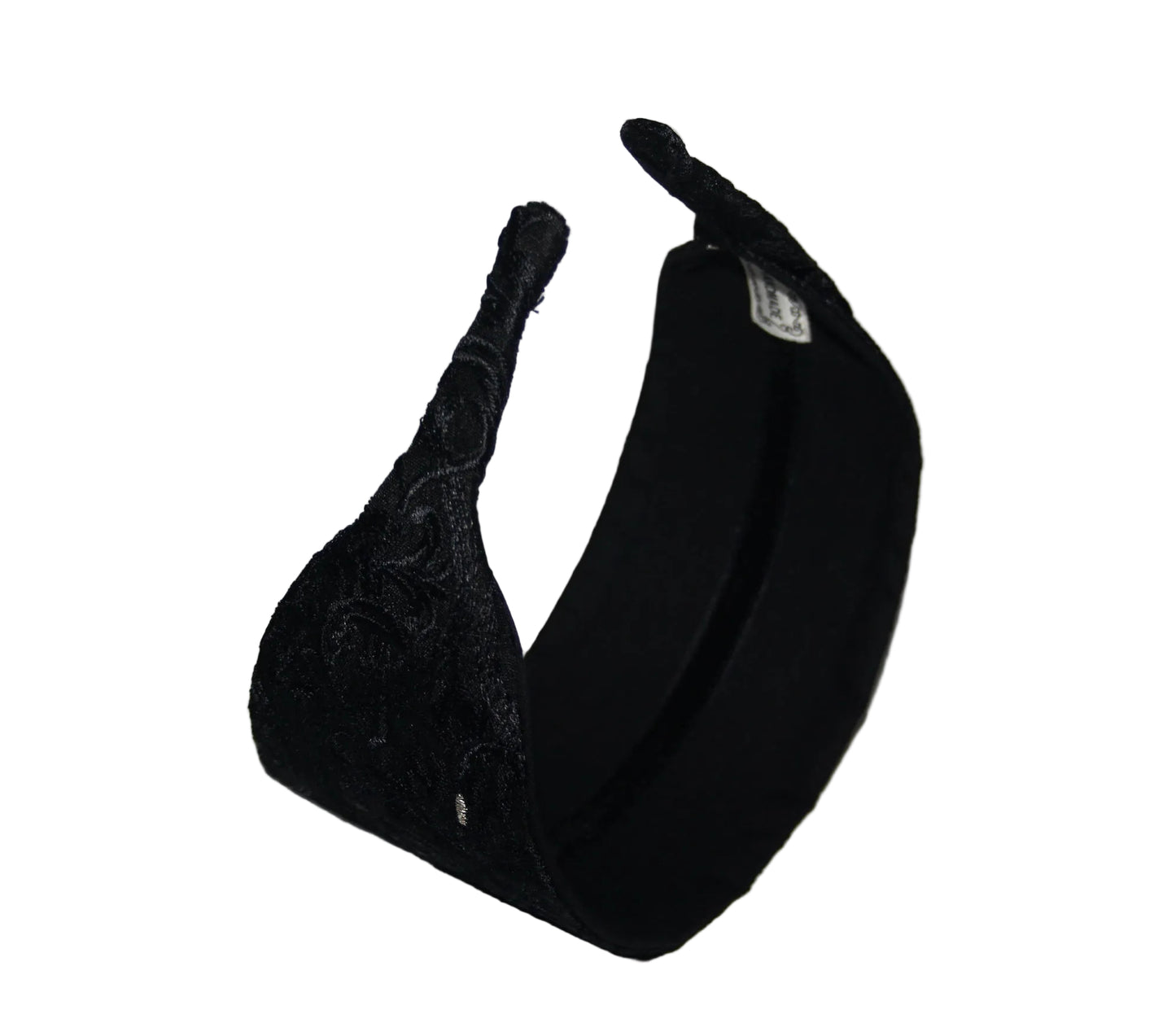 Black Embroidered flat headbands with thin ends, non slip, plastic free