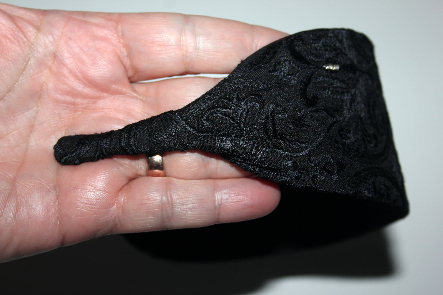 Black Embroidered flat headbands with thin ends, non slip, plastic free