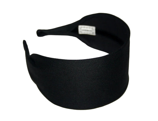 Black cotton satin flat headband with thin ends, no slip, plastic free