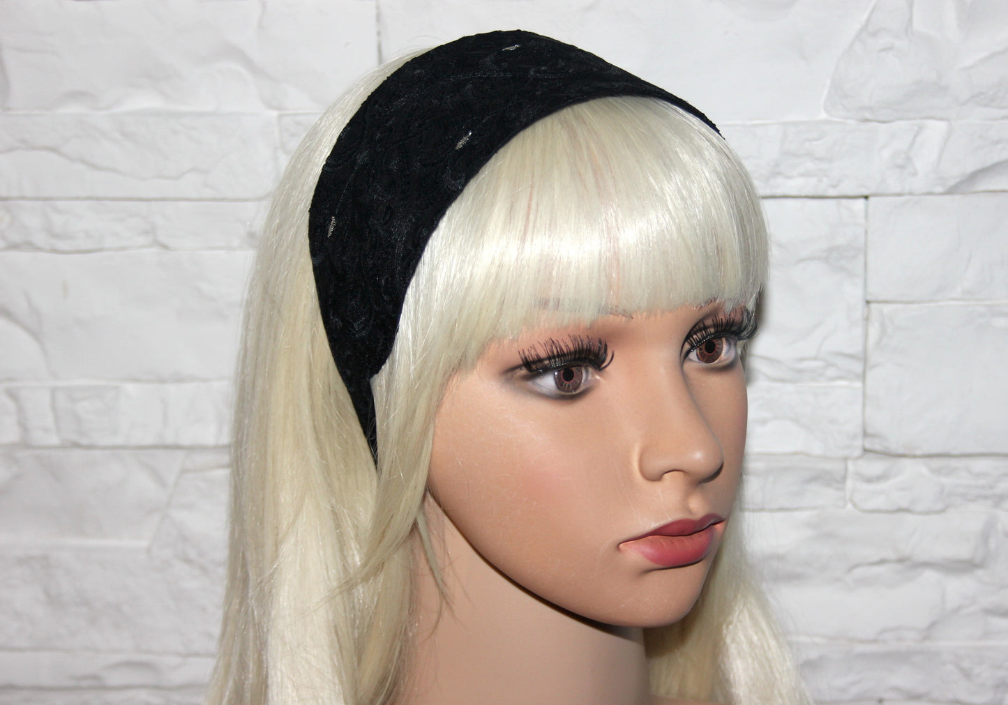 Black Embroidered flat headbands with thin ends, non slip, plastic free