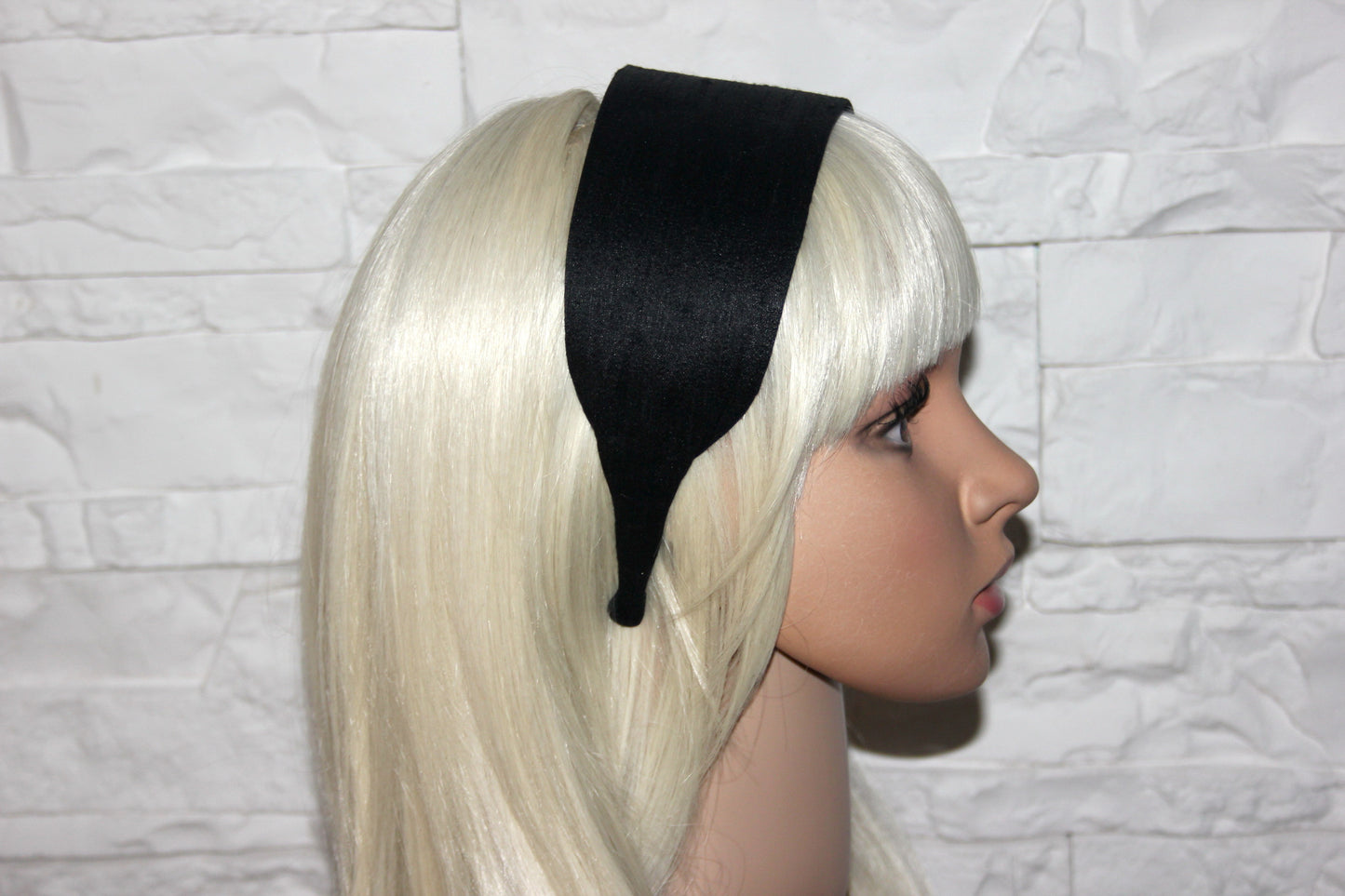 Black Raw Silk flat headband with thin ends, non slip, plastic free