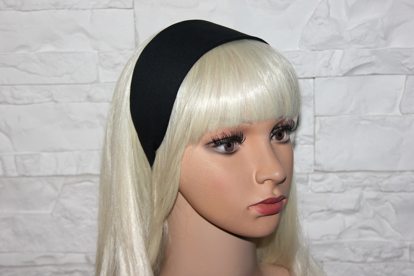 Black cotton satin flat headband with thin ends, no slip, plastic free