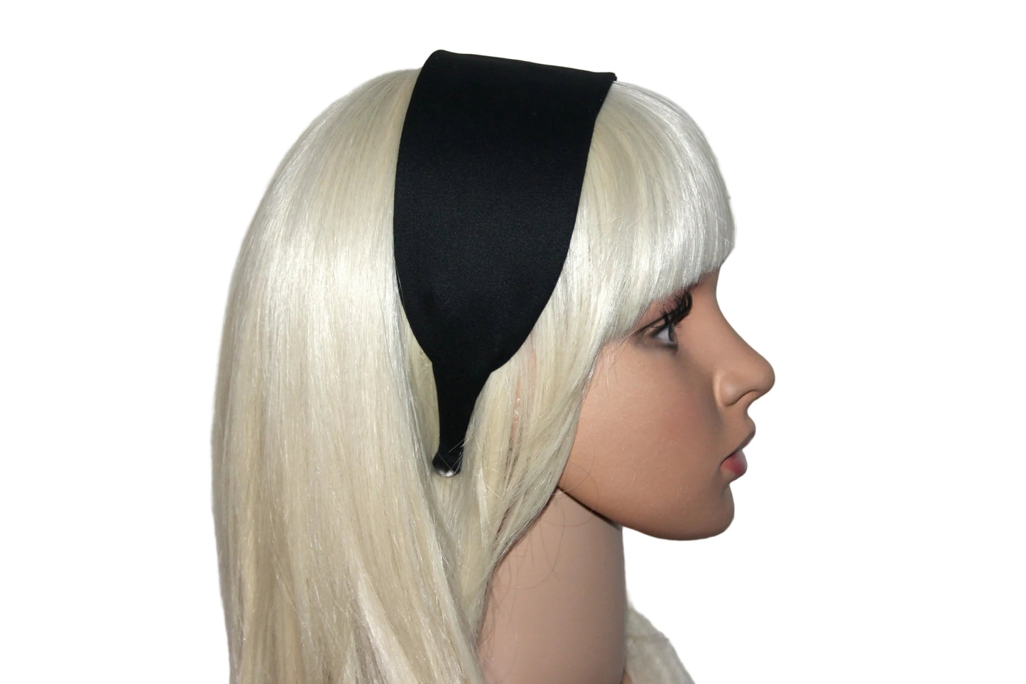 Black cotton satin flat headband with thin ends, no slip, plastic free