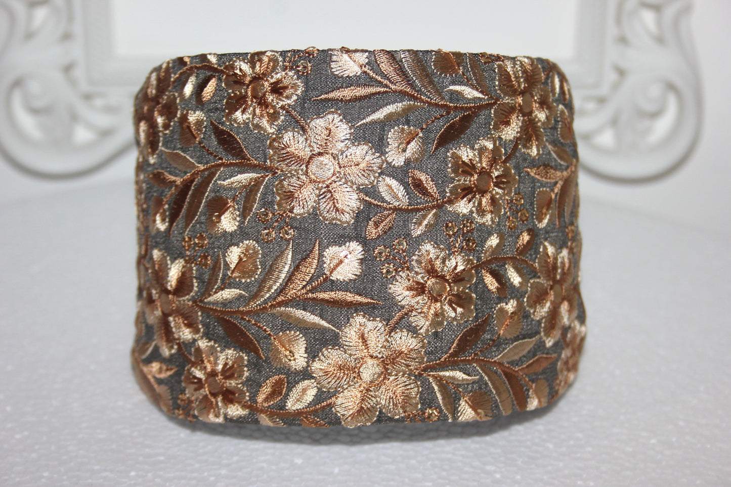 Headband for women Embroidered Olive Gray & Beige 4" inch head scarf Boho head wrap