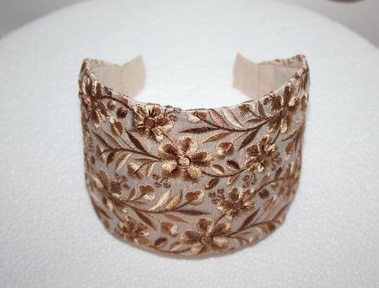 Large headband for women 4'' inch Beige embroidered head scarf Wedding head accessory Boho head wrap