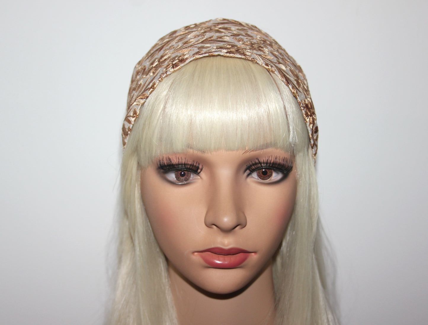 Large headband for women 4'' inch Beige embroidered head scarf Wedding head accessory Boho head wrap