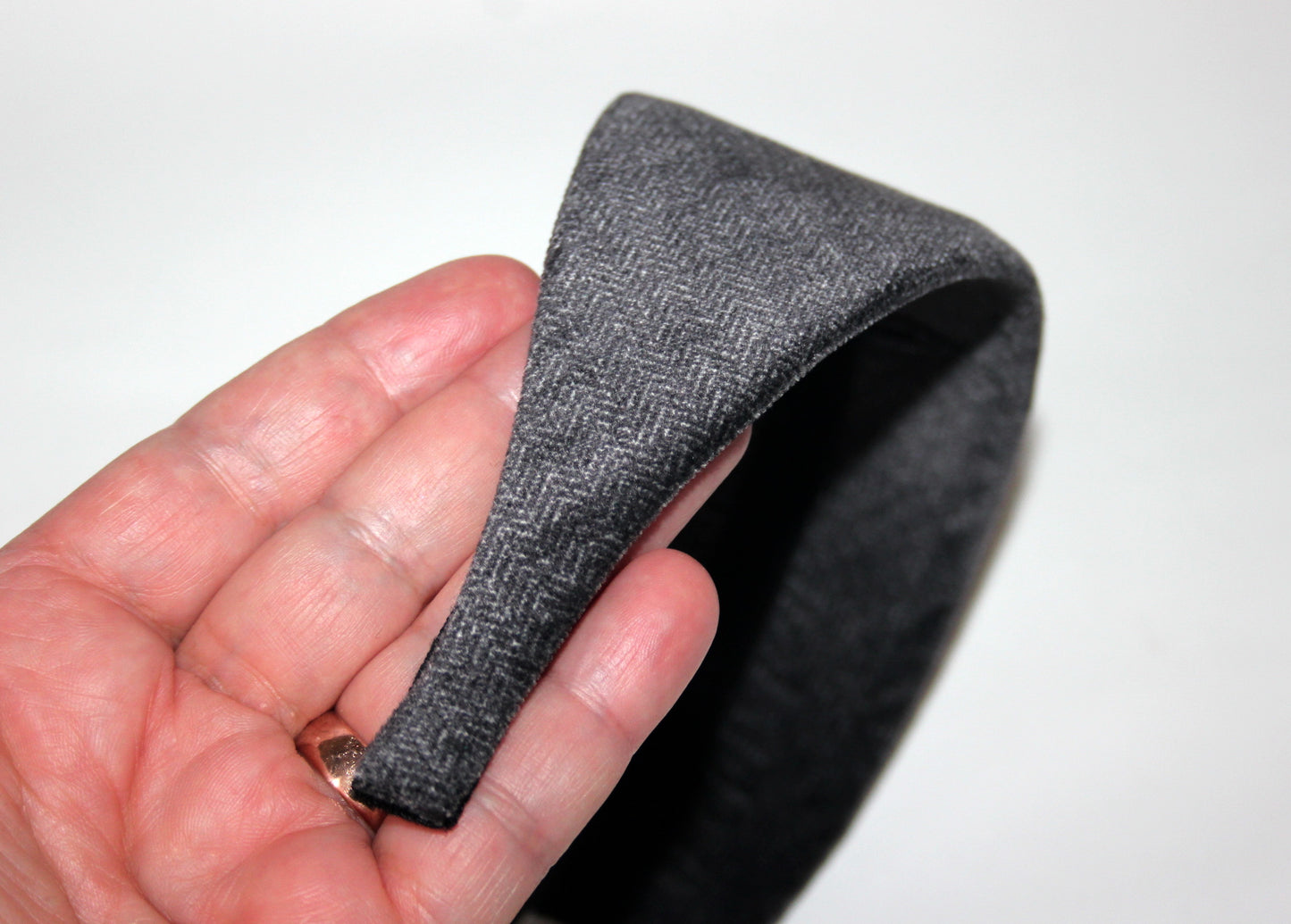 Tweed soft headband, Gray Herringbone velvet hairband, plastic free