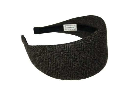 Herringbone wool headband, Black & Green hairband, plastic free