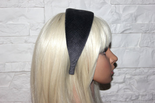 Tweed soft headband, Gray Herringbone velvet hairband, plastic free