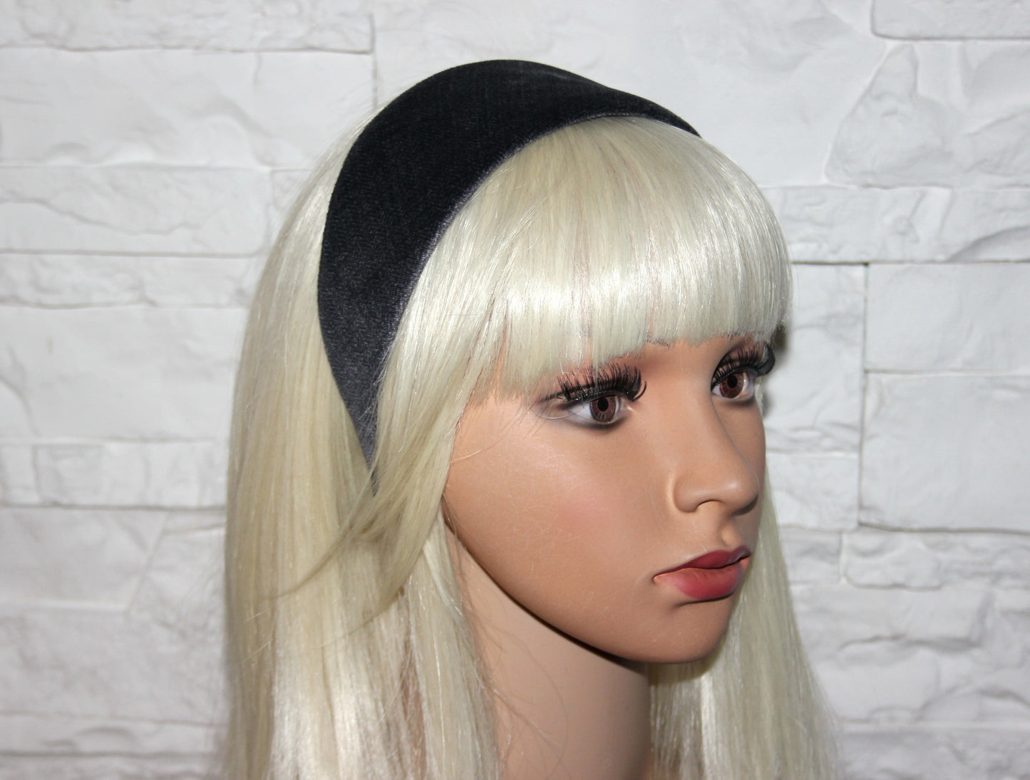 Tweed soft headband, Gray Herringbone velvet hairband, plastic free