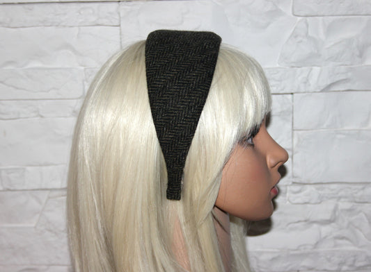 Herringbone wool headband, Black & Green hairband, plastic free