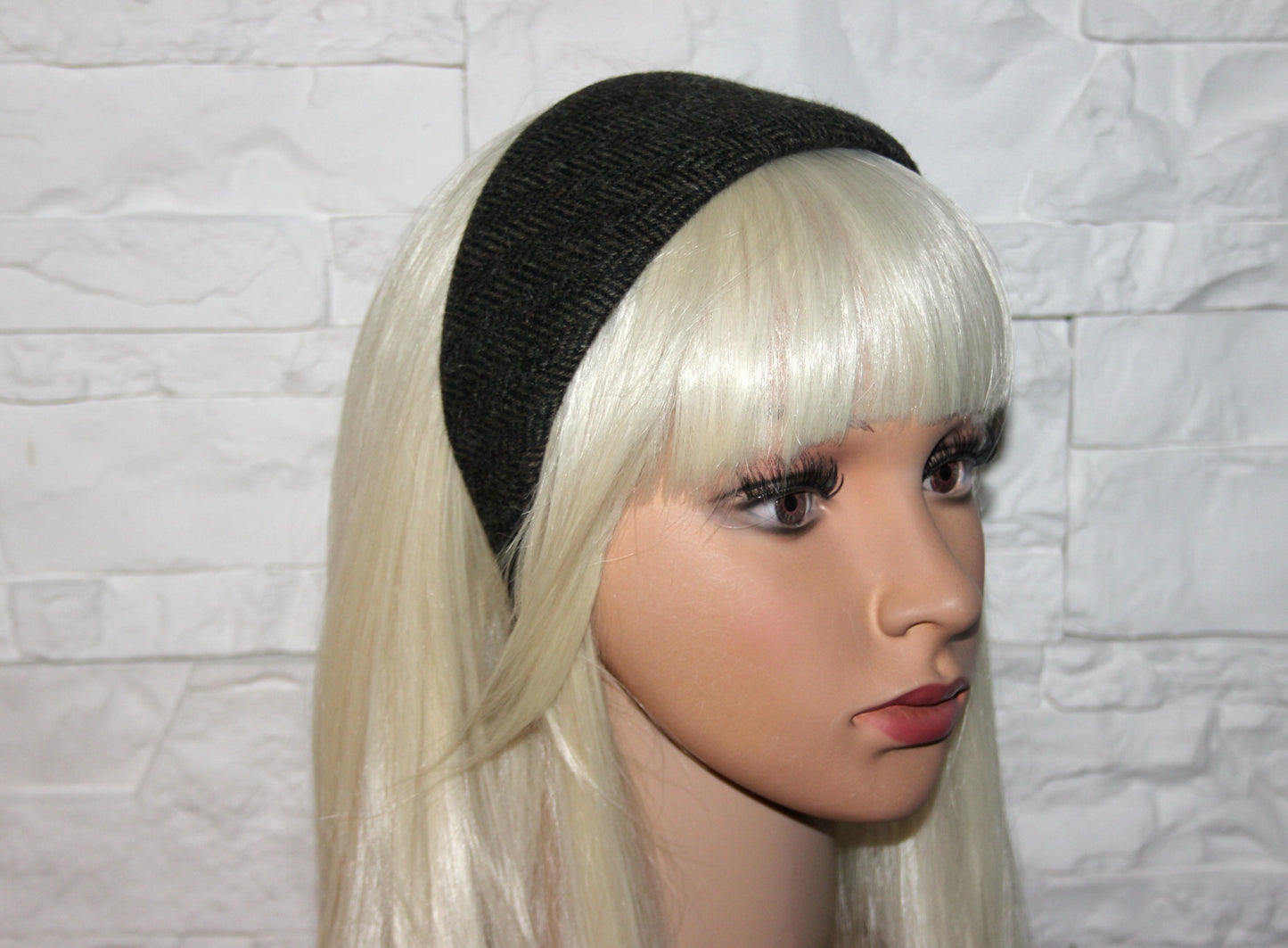 Herringbone wool headband, Black & Green hairband, plastic free