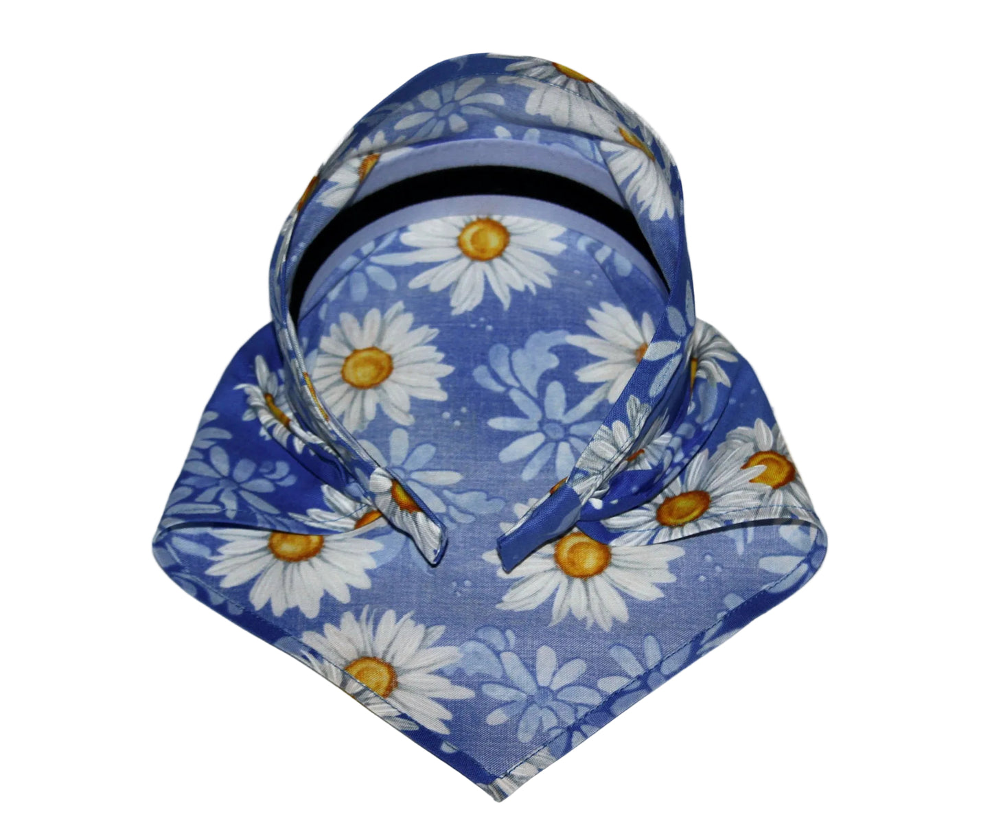 Daisy head kerchief Blue & White cotton triangle bandana headband