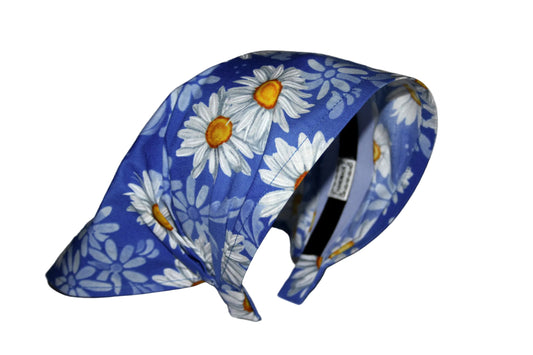 Daisy head kerchief Blue & White cotton triangle bandana headband
