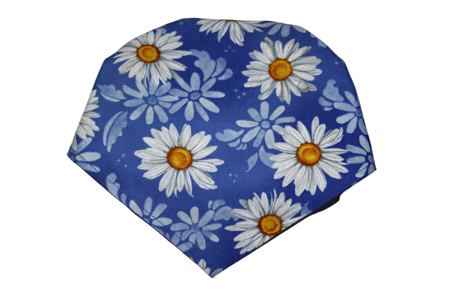 Daisy head kerchief Blue & White cotton triangle bandana headband