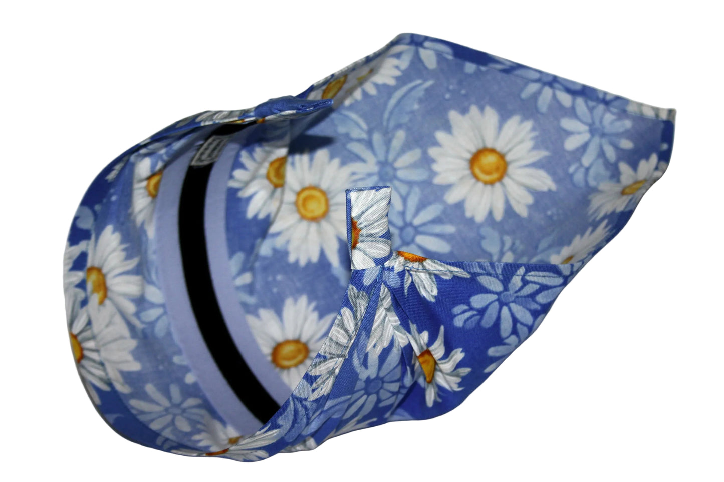 Daisy head kerchief Blue & White cotton triangle bandana headband