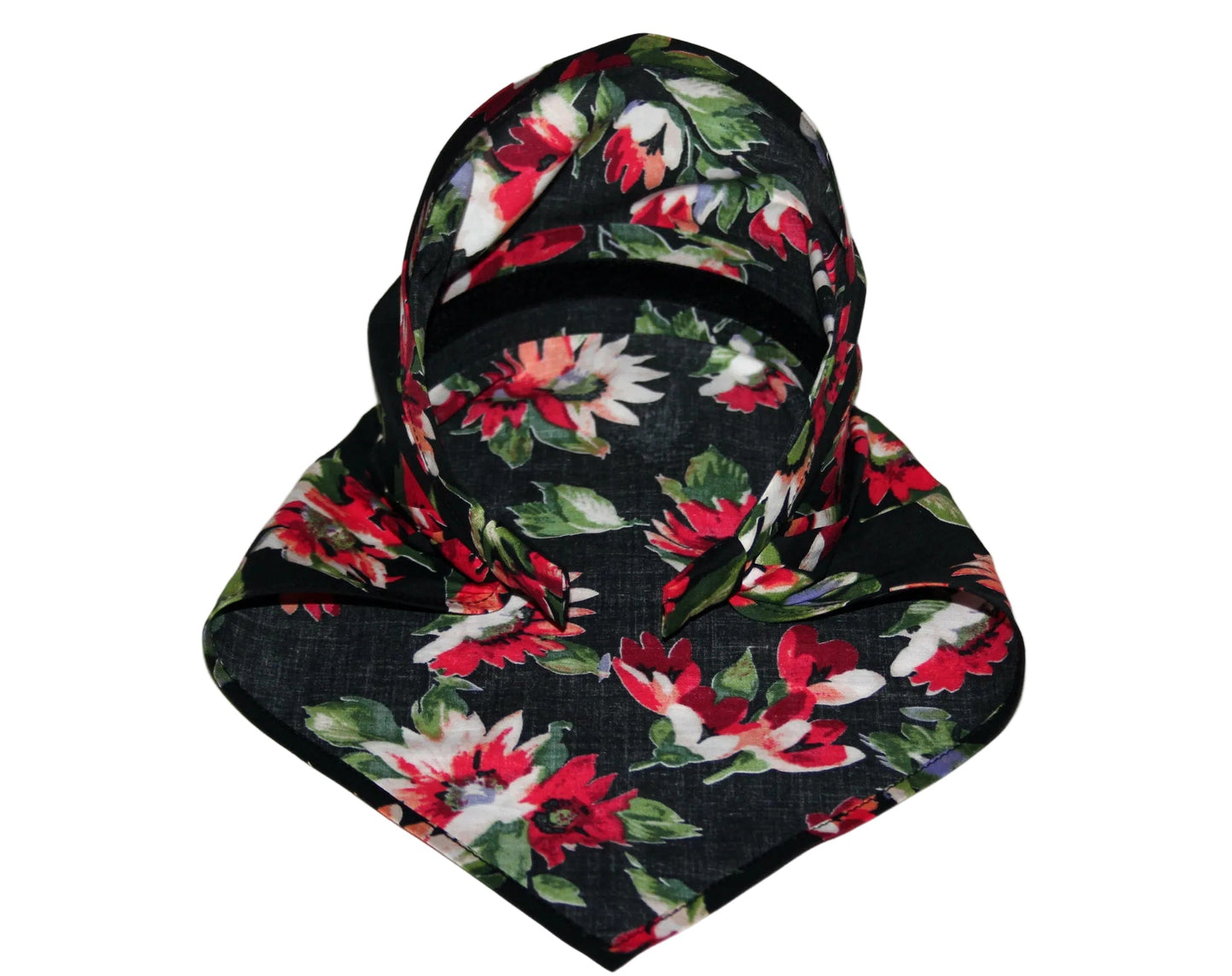 Flower print Head kerchief Black & Dark Red cotton triangle bandana headband