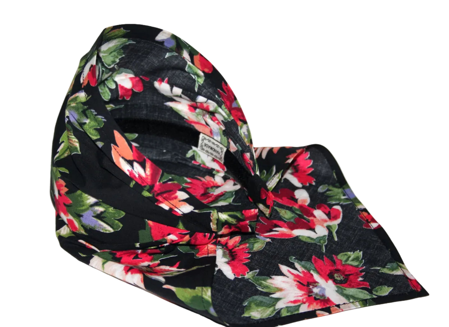Flower print Head kerchief Black & Dark Red cotton triangle bandana headband